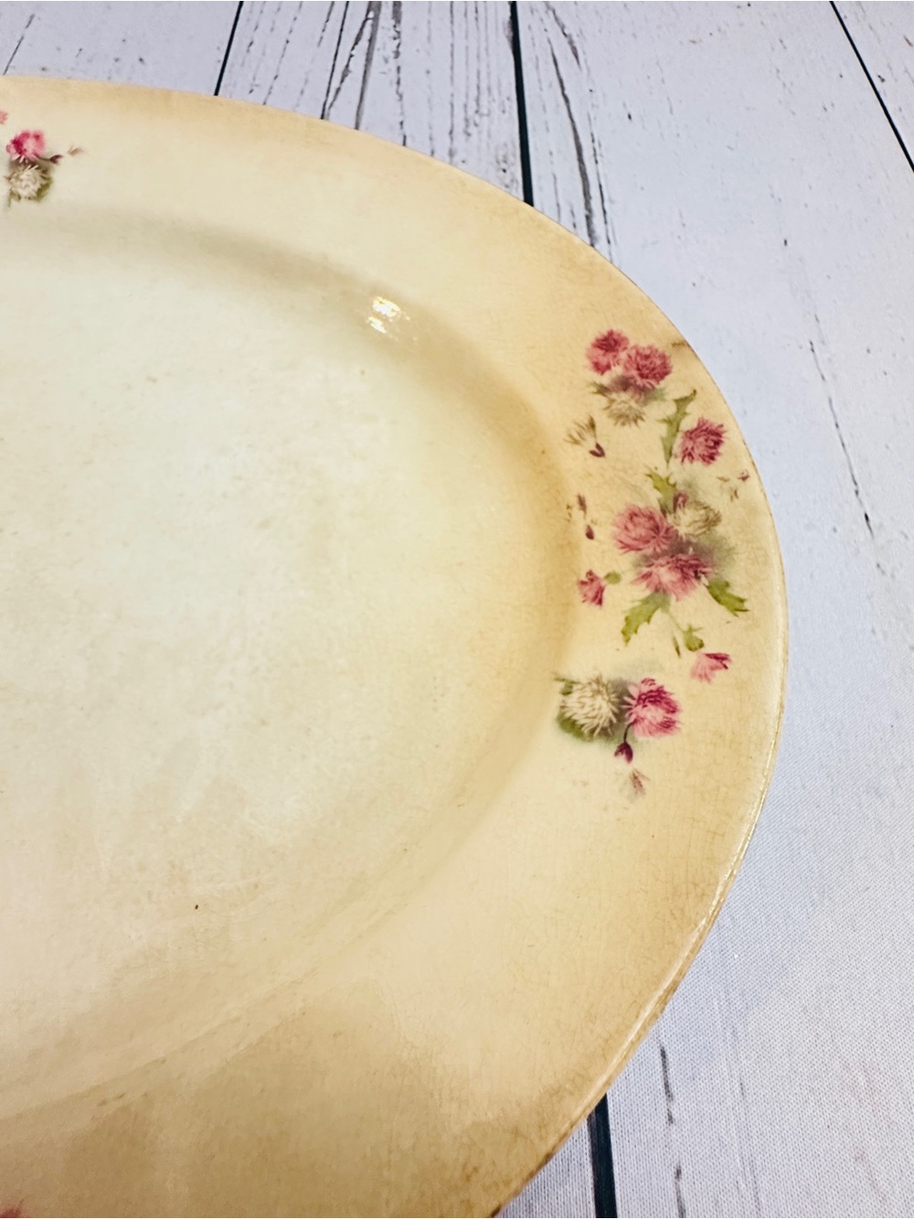 Antique The Wellsville China Company Floral Ceramic Serving Platter in Cream - Picture 3 of 7